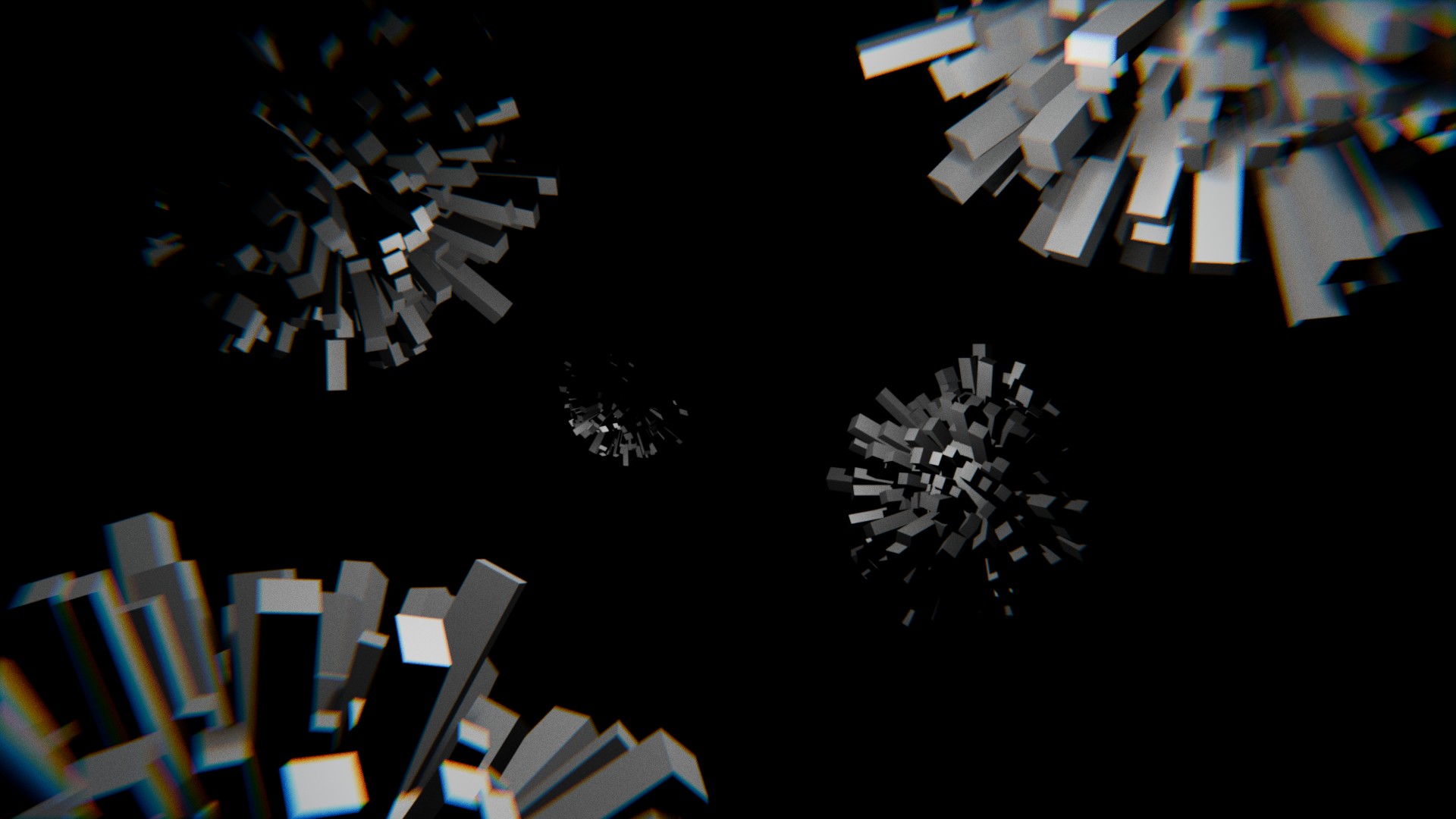 A blender scene showing spheres with rectangular prisms on it.